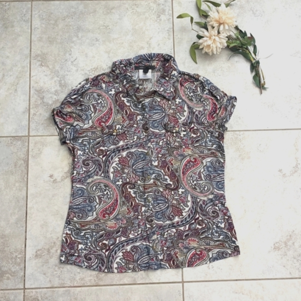 BCBGMaxAzria Paisley Button Down Collared Top